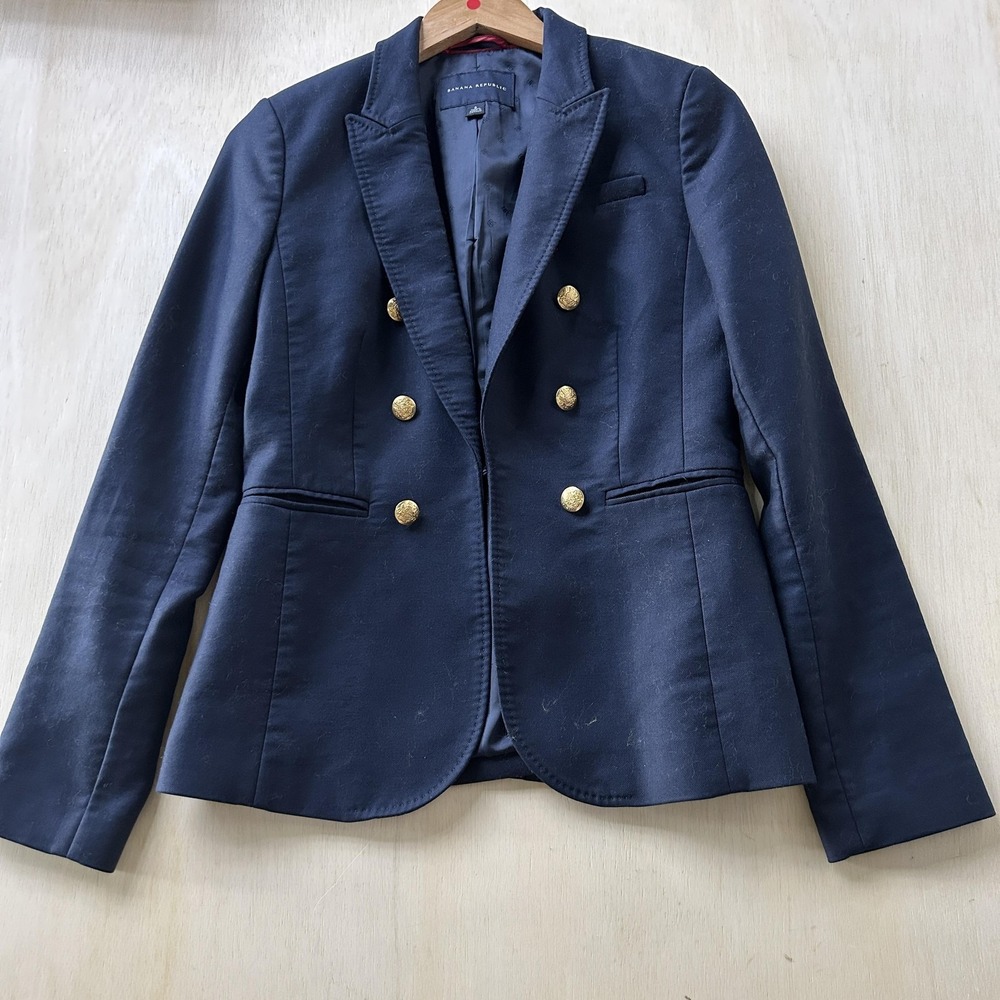 Banana Republic Blazer Jacket Womens 6 Blue Double Breasted Lined Office Career